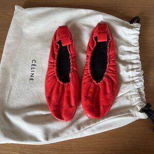 Céline Orange Napa Leather Ballet Flats